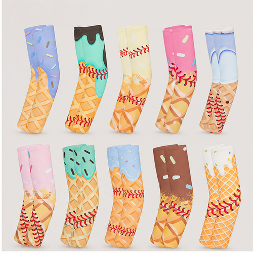 10 Pairs Ice Cream Baseball Arm Sleeves Funny Reusable Breathable Teens Arm Sleeves for Ice Cream Lover Gifts - back view